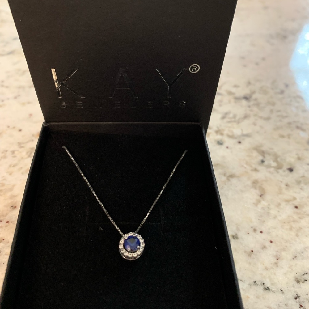 Kay Jewelers Blue Sapphire Necklace with 18” chain new with tags